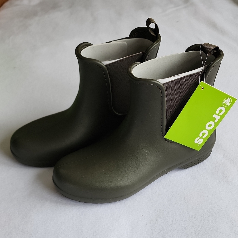 CROCS Green Ankle Booties Waterproof Slip-On